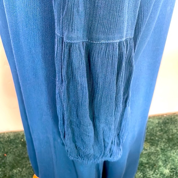 Sundance Boho Long Sleeve Tunic Dress Teal Embroidered with Pockets Wome… - Picture 5 of 8